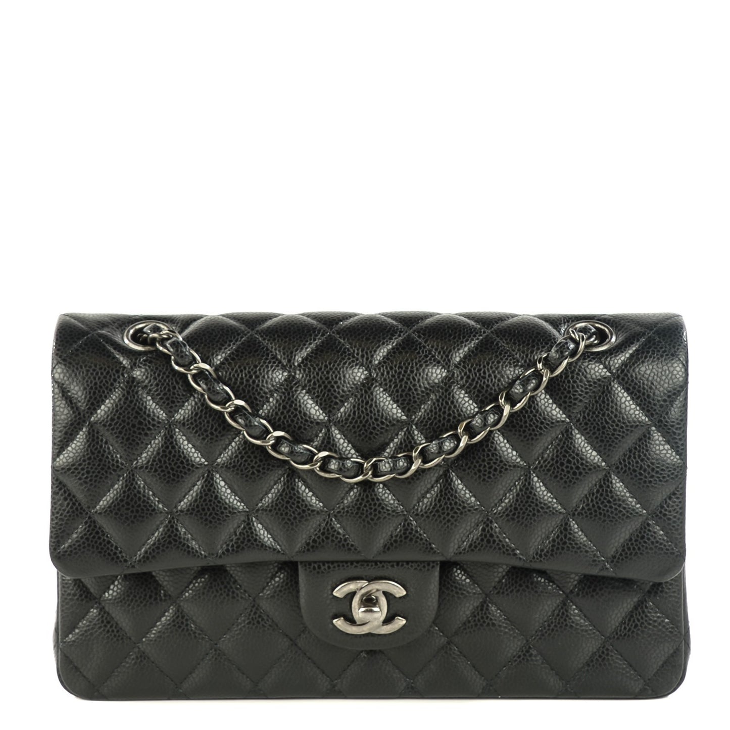 Caviar Quilted Medium Double Flap Black