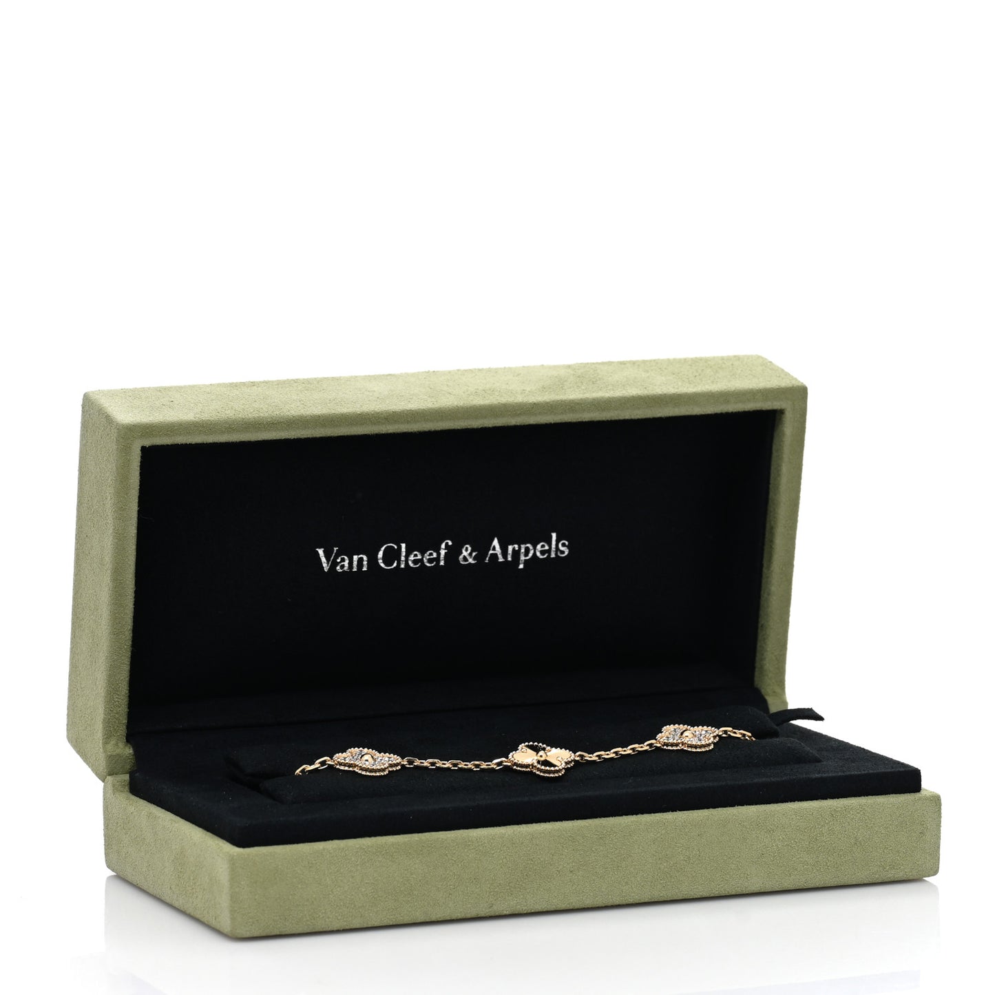 18K Yellow Gold Diamond 5 Motifs Guilloche Vintage Alhambra Bracelet