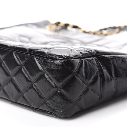 Chanel Shiny Aged Calfskin Quilted Small Shopping Bag Black 7 of 11