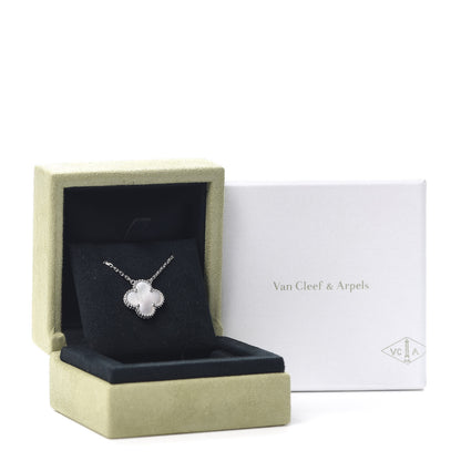 Van Cleef & Arpels 18K White Gold Mother of Pearl Vintage Alhambra Pendant Necklace 7 of 7