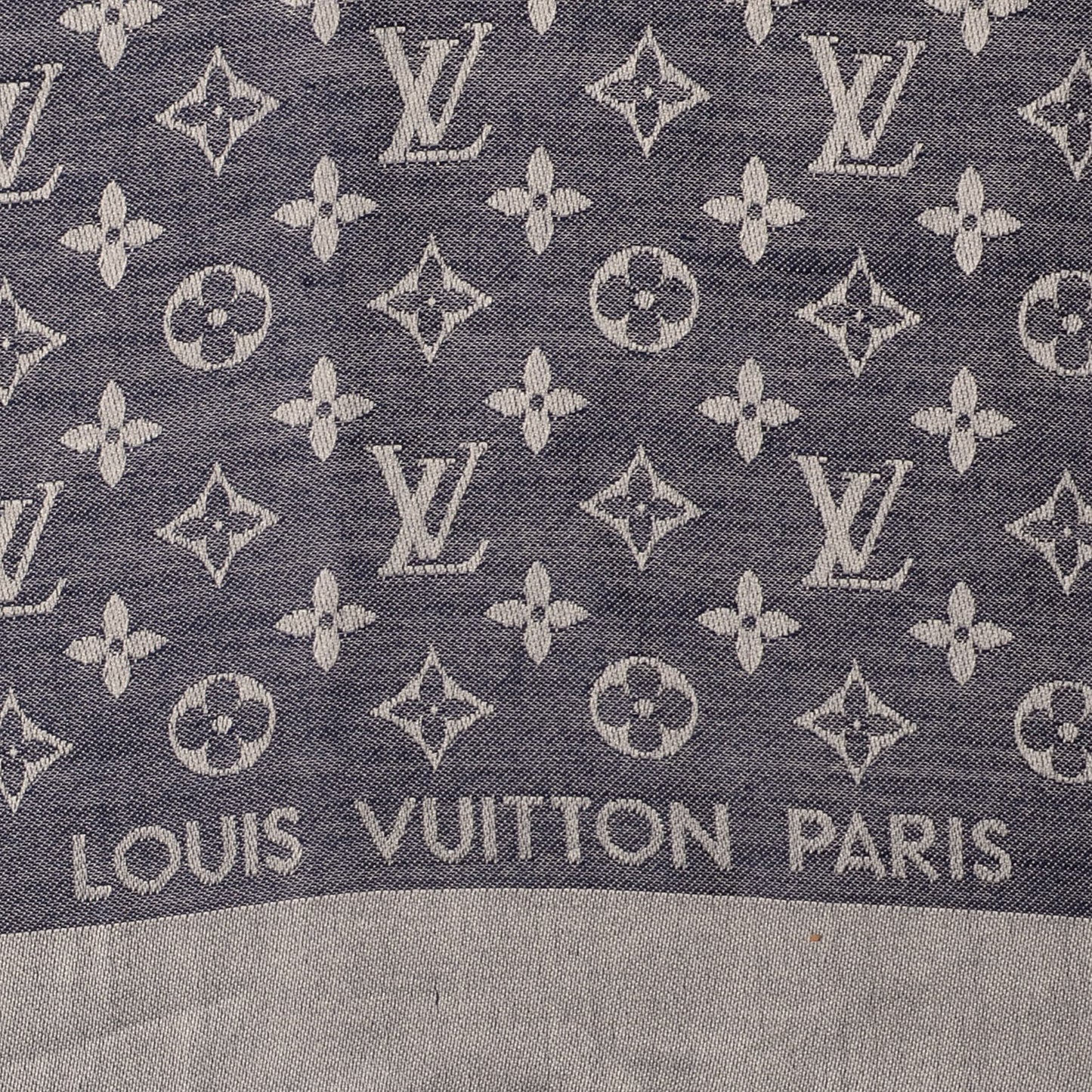 Wool Silk Monogram Denim Shawl Blue