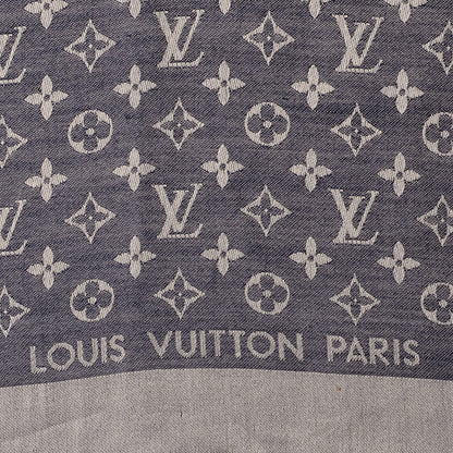 Louis Vuitton Wool Silk Monogram Denim Shawl Blue 1 of 5