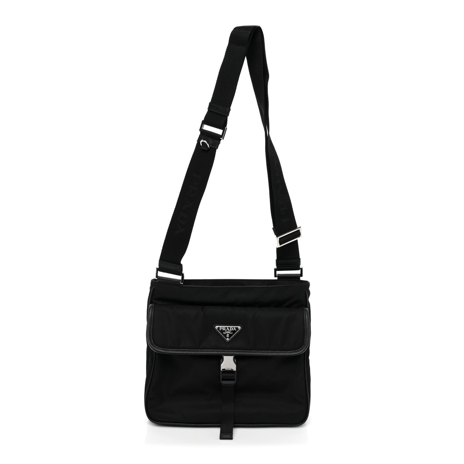 Prada Re-Nylon Saffiano Single Snap Buckle Flap Messenger Bag Black 1 of 9