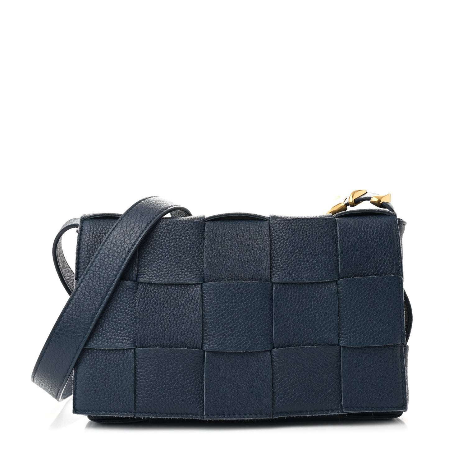 Grained Calfskin Maxi Intrecciato Cassette Crossbody Bag Deep Blue