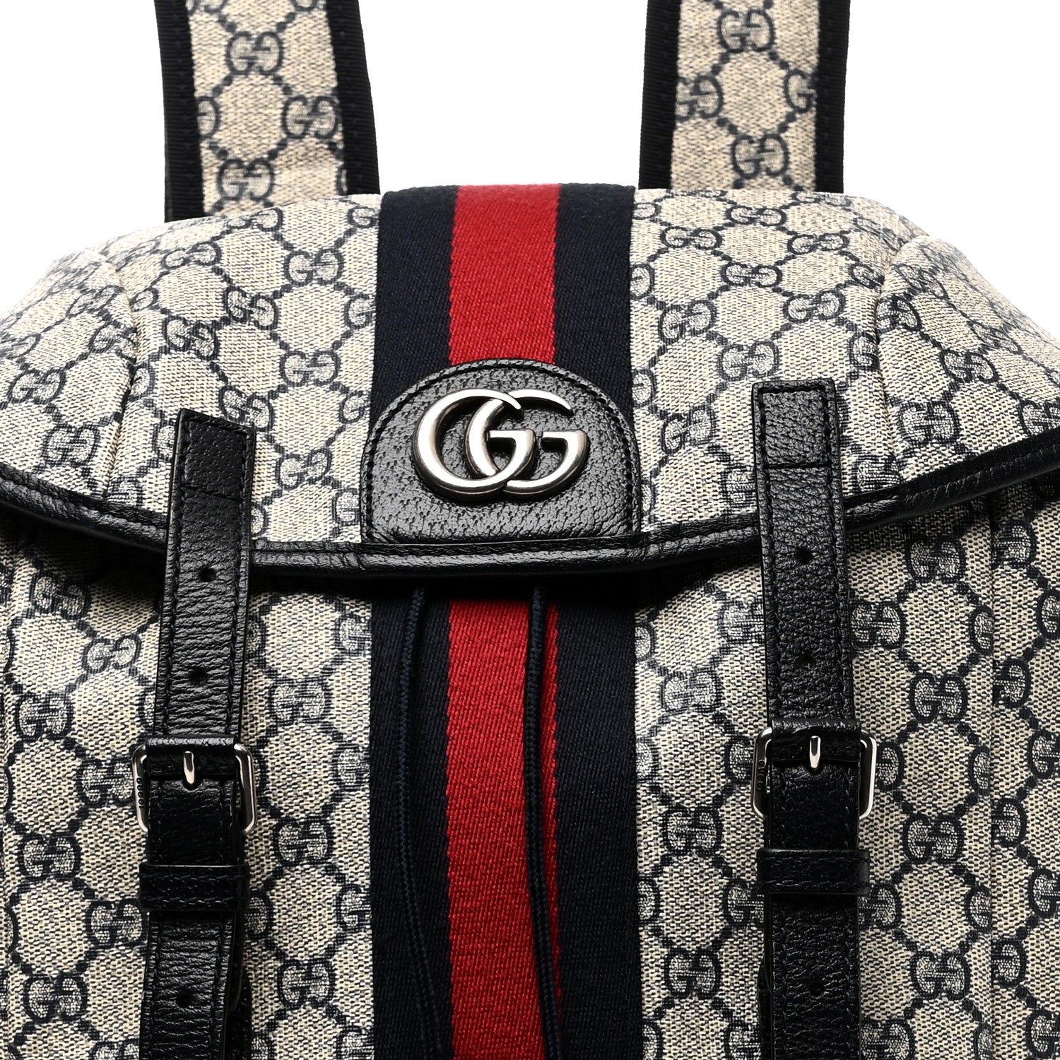 Gucci GG Supreme Monogram Medium Ophidia Double Buckle Backpack Beige Blue Black 7 of 9
