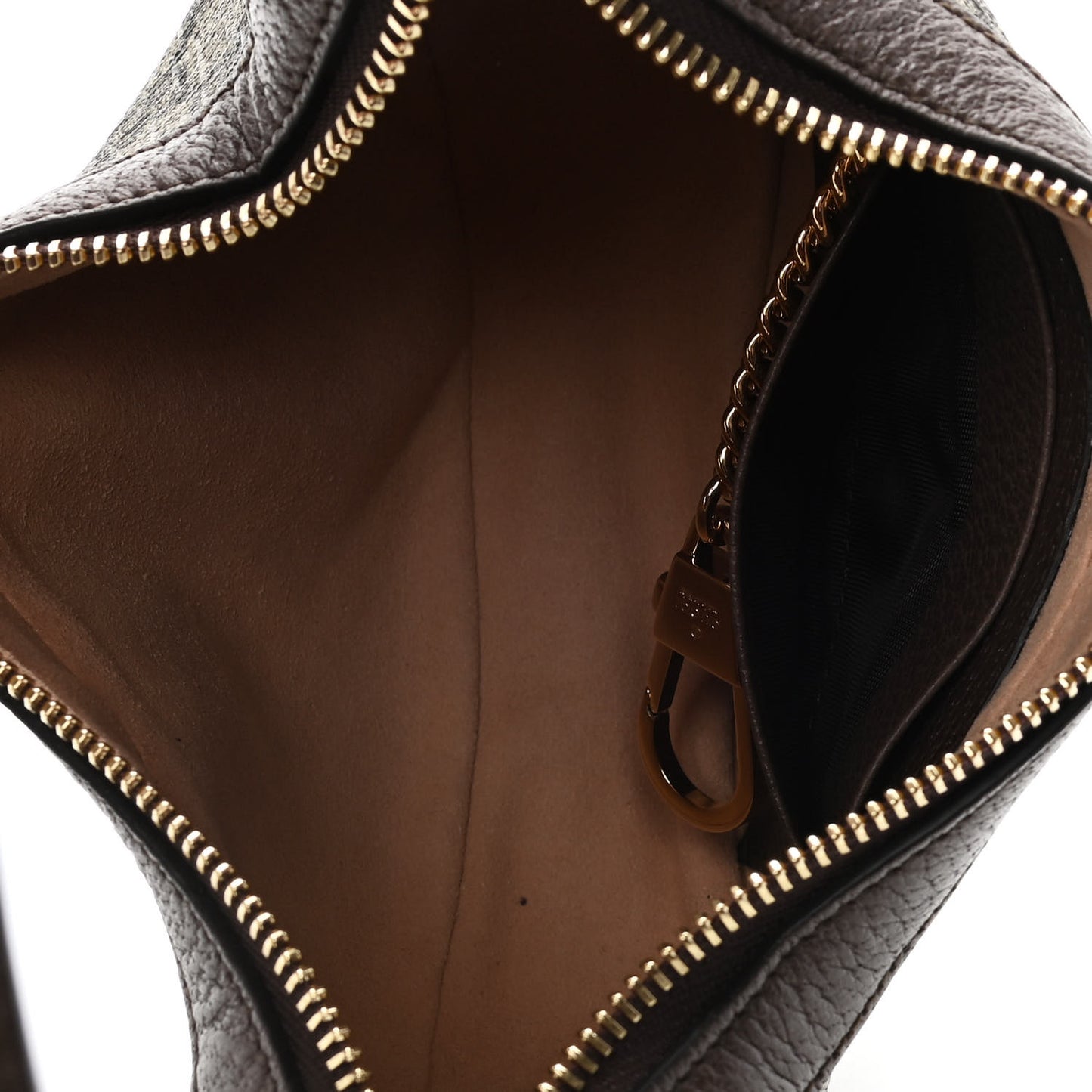 GG Supreme Monogram Textured Calfskin Web Mini Ophidia Half Moon Hobo Beige Ebony New Acero
