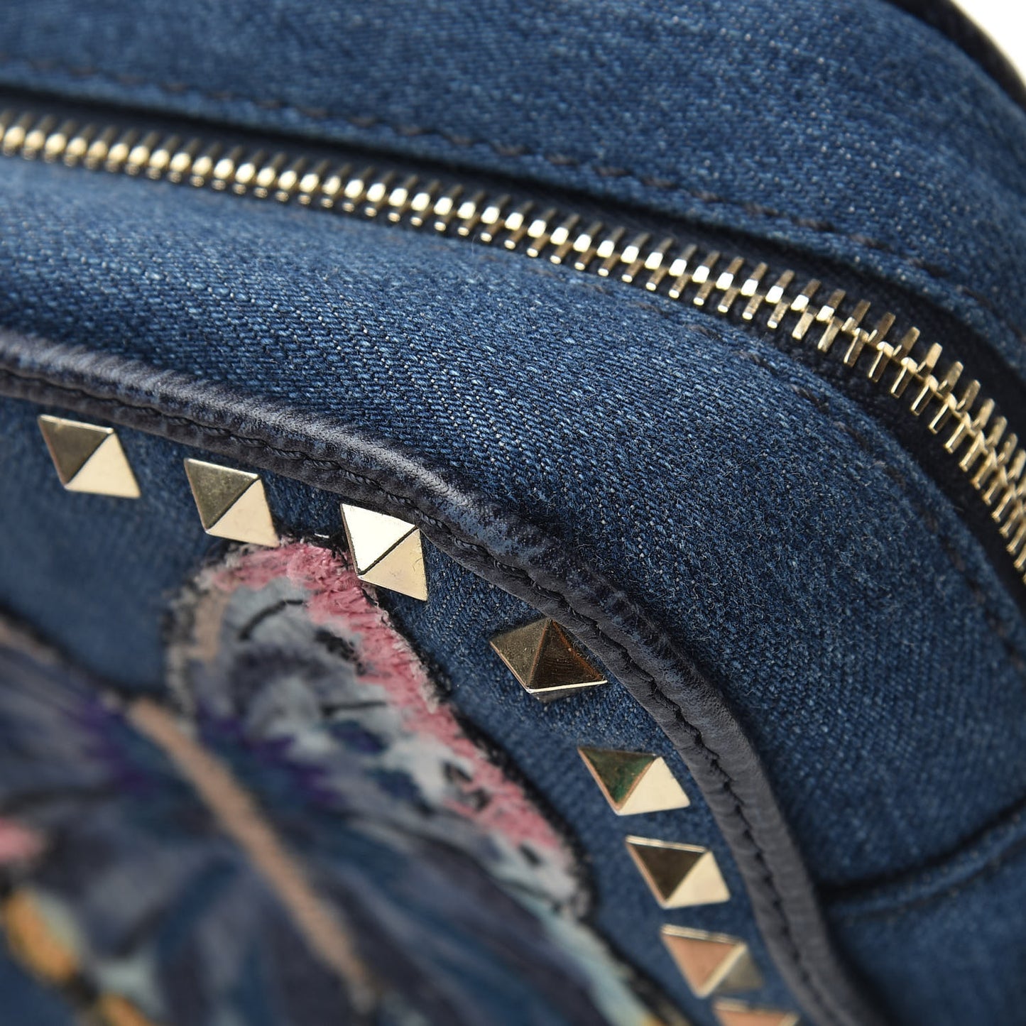 Denim Butterfly Embroidered Rockstud Camera Crossbody Bag Light Denim Multicolor