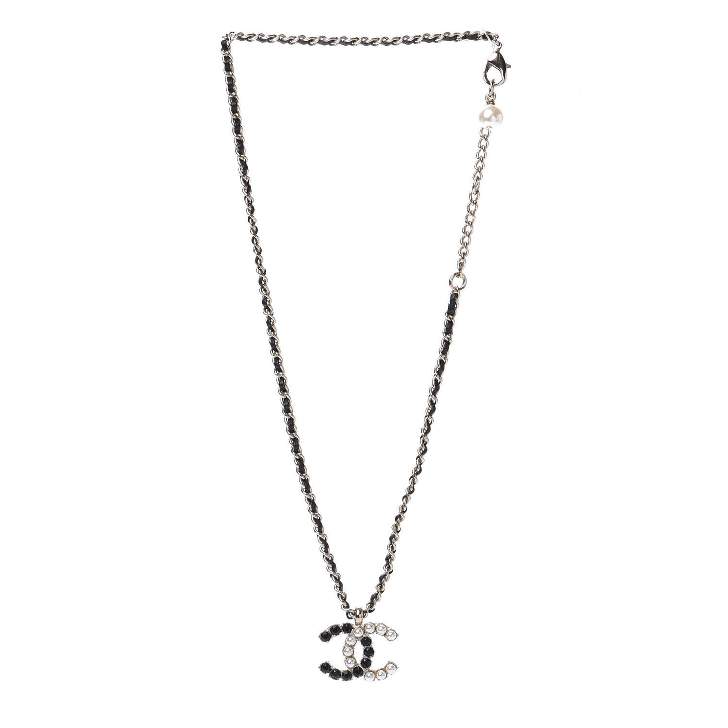 Lambskin Resin Pearl Dazzling Domino Short Necklace Gold Black