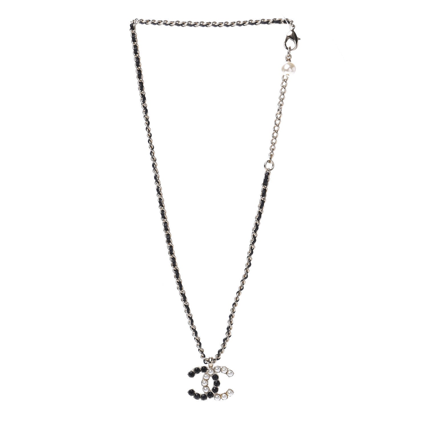 Chanel Lambskin Resin Pearl Dazzling Domino Short Necklace Gold Black 3 of 4