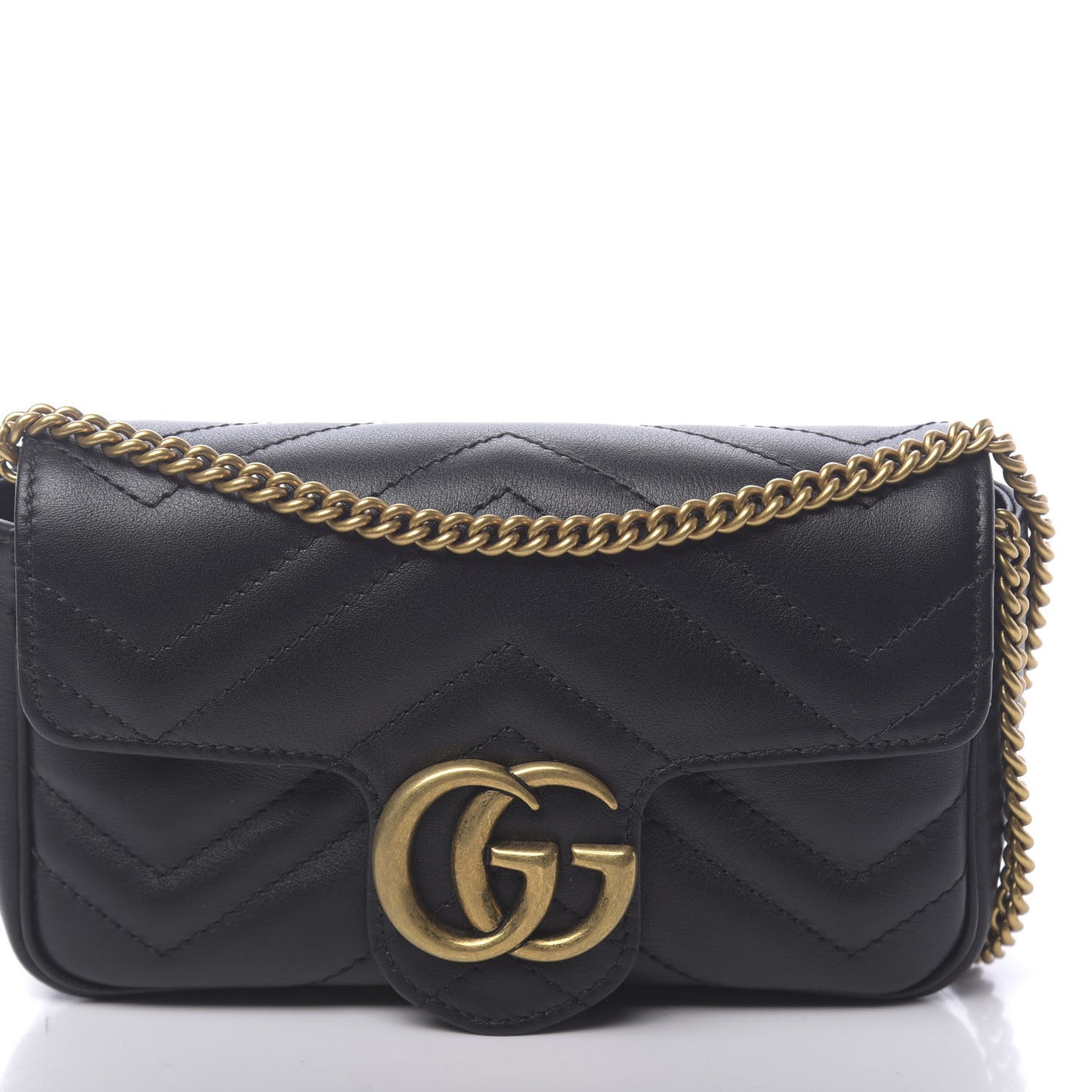 Calfskin Matelasse Super Mini GG Marmont Shoulder Bag Black