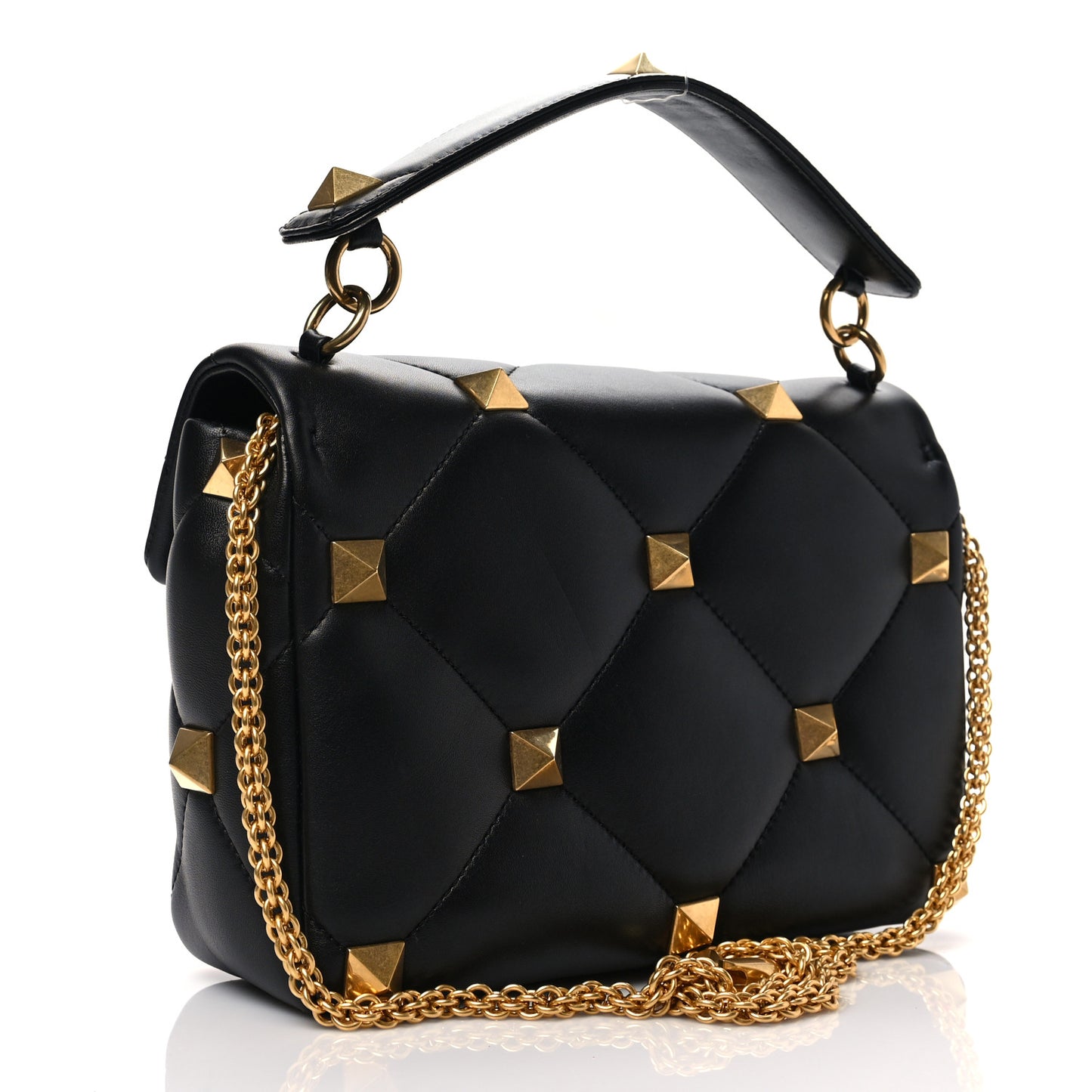 Nappa Large Roman Stud Shoulder Bag Black