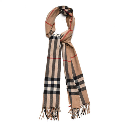 Burberry Cashmere Classic Check Fringe Scarf Camel 1 of 9