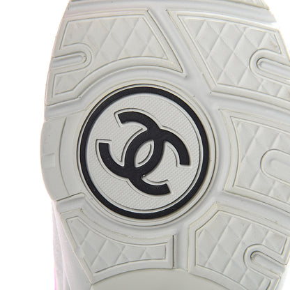 Chanel Suede Calfskin Lambskin Neoprene High Top CC Sneakers 37 White Fluo Pink 6 of 9