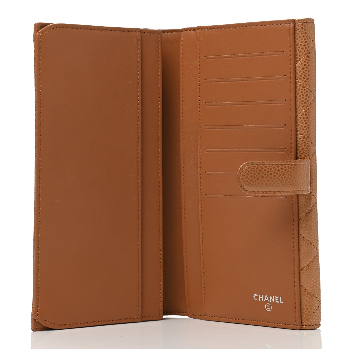 Metallic Caviar Quilted Large Flap Wallet Copper