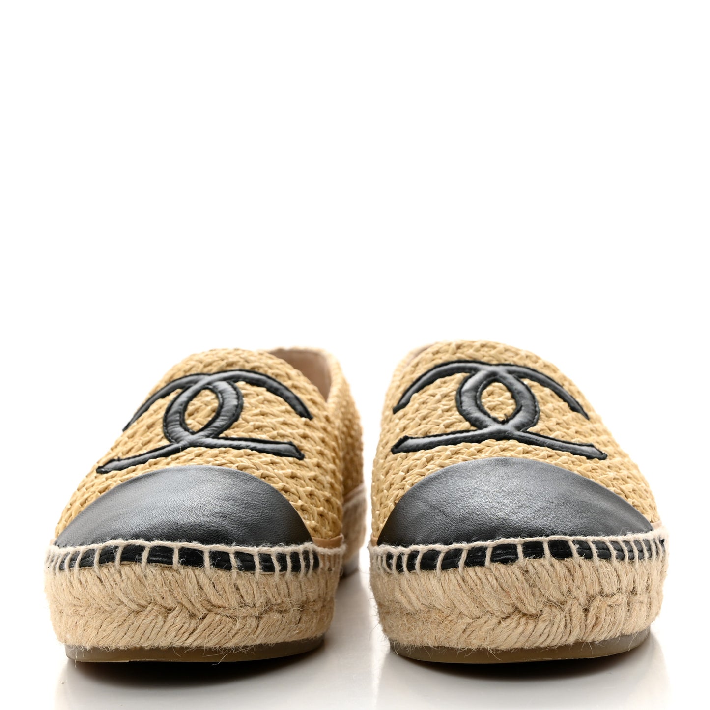 Braided Fabric Lambskin CC Espadrilles 38 Beige Black