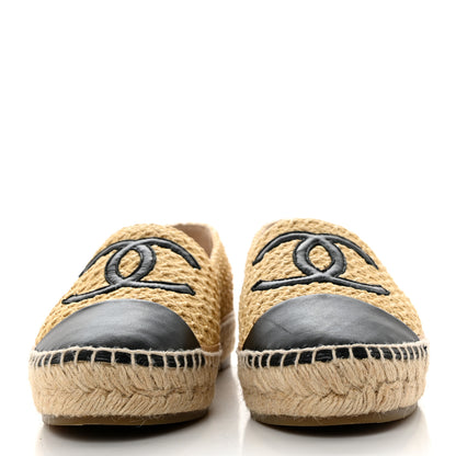 Chanel Braided Fabric Lambskin CC Espadrilles 38 Beige Black 2 of 9