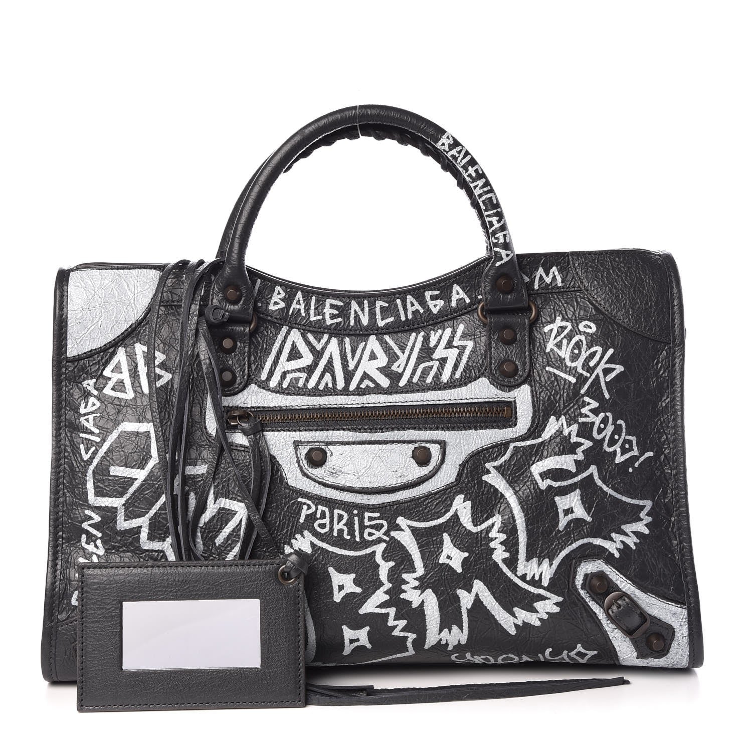 Balenciaga Agneau Arena Graffiti All Over Classic Hardware City Gris Fossile White 1 of 8