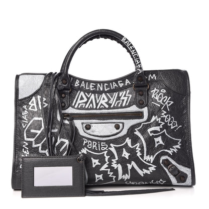 Balenciaga Agneau Arena Graffiti All Over Classic Hardware City Gris Fossile White 1 of 8