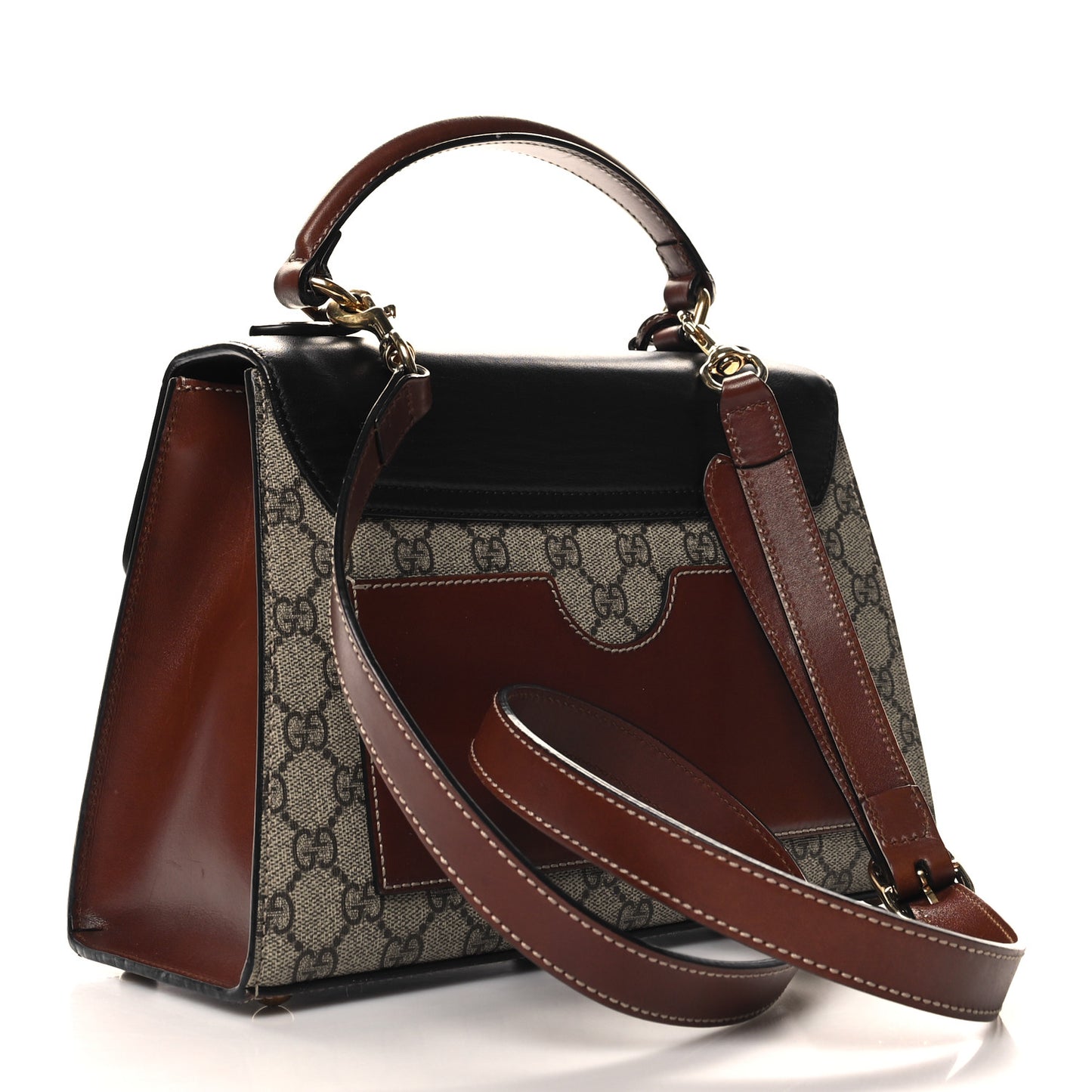 GG Supreme Monogram Calfskin Small Padlock Top Handle Bag Beige Black Cuir