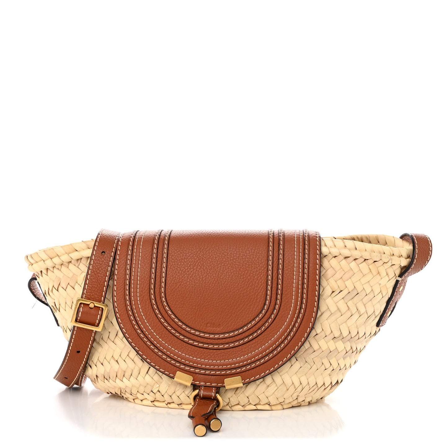 Raffia Small Grain Calfskin Medium Marcie Basket Tan