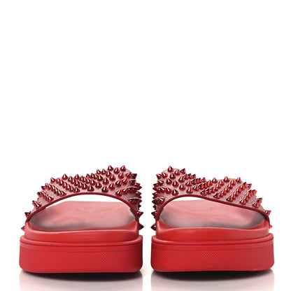 Christian Louboutin LOUBOUTIN Calfskin Spiked Crocodile Embossed Rubber Pool Fun Platform Flat Slide Sandals 44 Red 3 of 10