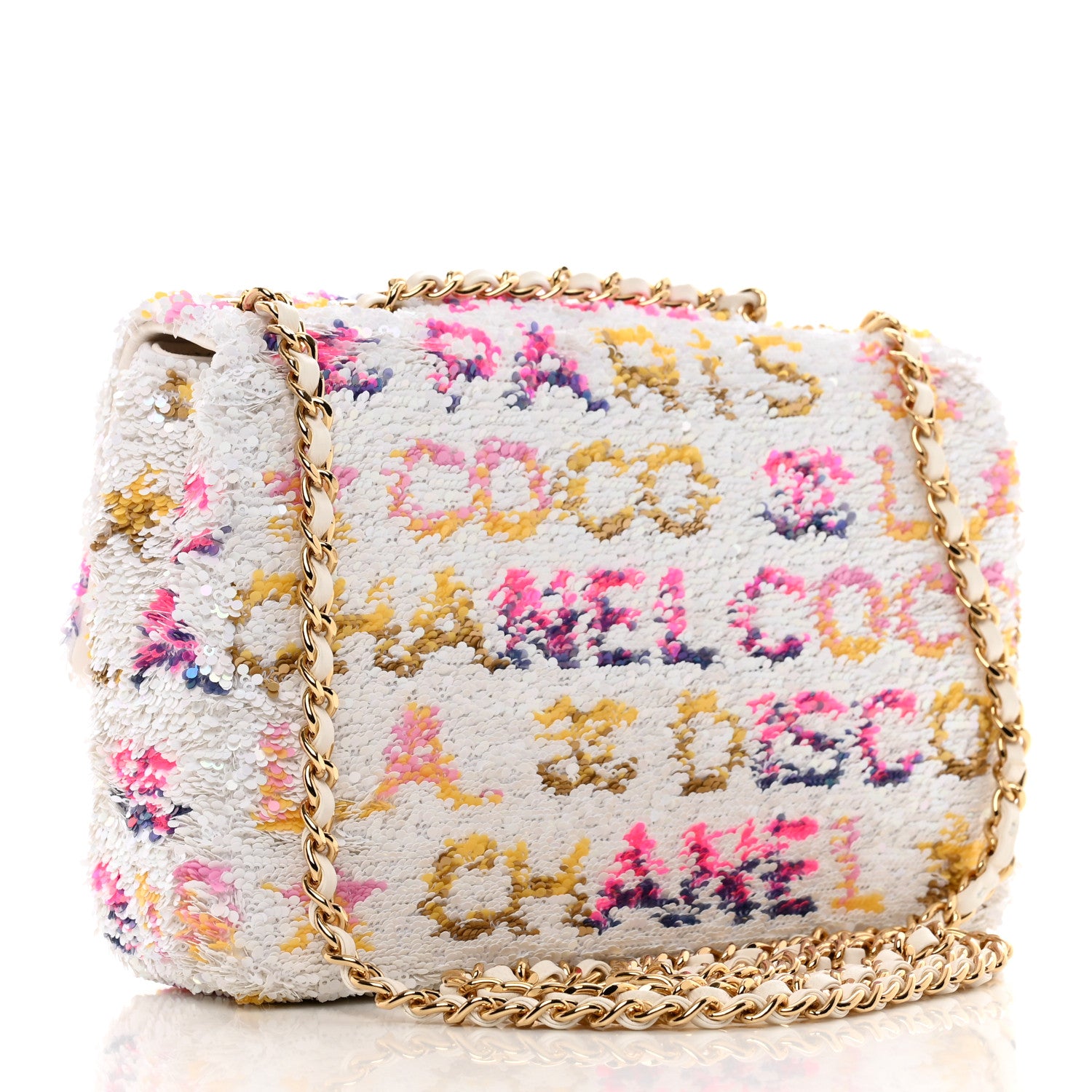 Chanel Sequin Logo Mini Rectangular Flap White Multicolor 3 of 10