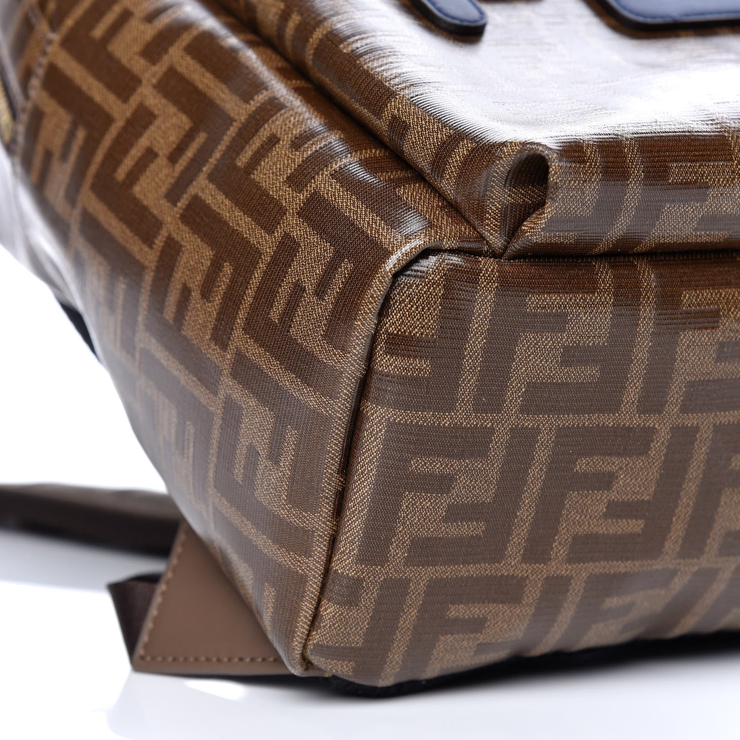 Fendi X FILA Glazed Fabric Vitello Century FF 1974 Mania Pouch Pocket Backpack Mogano Panna Blueberry 10 of 11
