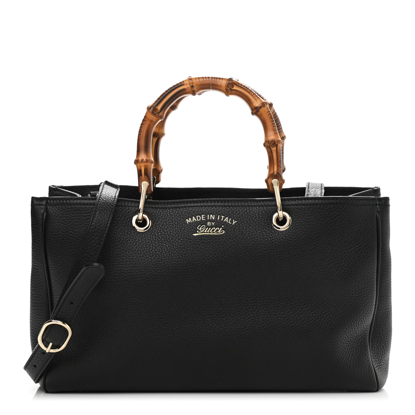 Pebbled Calfskin Medium Bamboo Shopper Tote Black