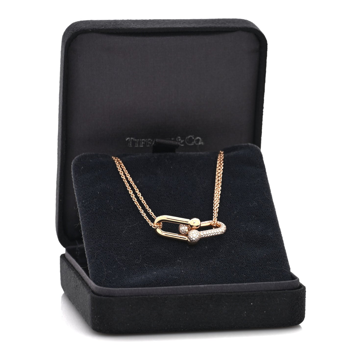18K Rose Gold Diamond HardWear Large Double Link Pave Pendant Necklace