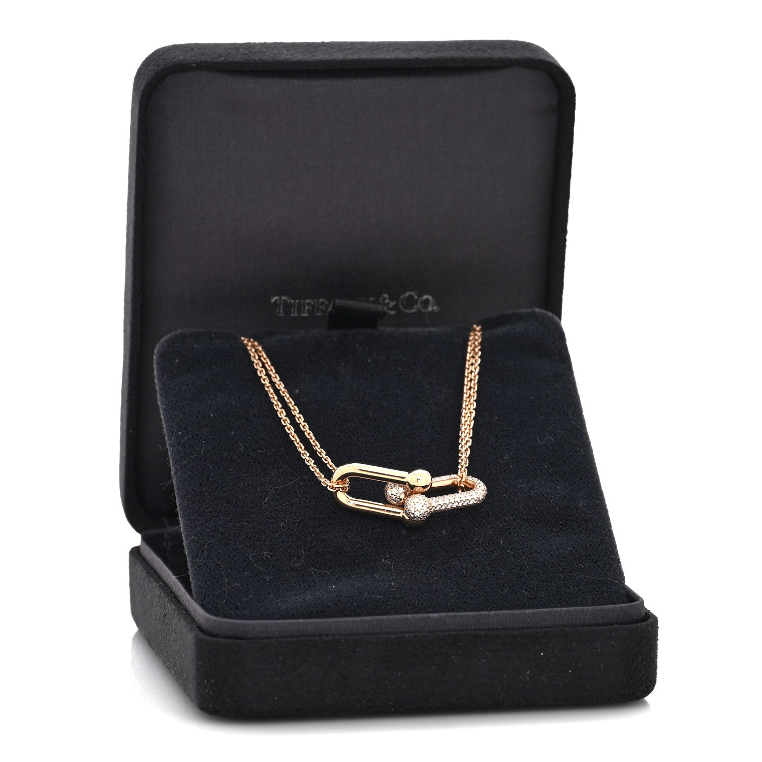 Tiffany 18K Rose Gold Diamond HardWear Large Double Link Pave Pendant Necklace 5 of 5
