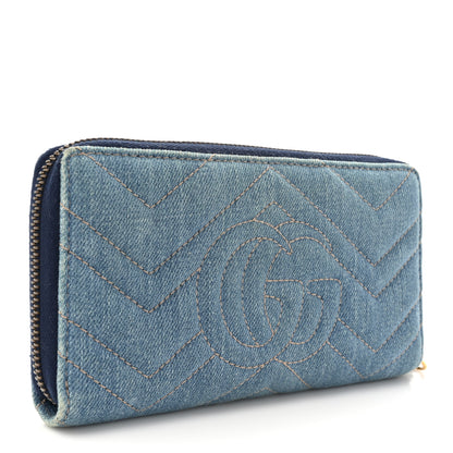 Gucci Denim Matelasse Pearly GG Marmont Zip Around Wallet Blue 3 of 12