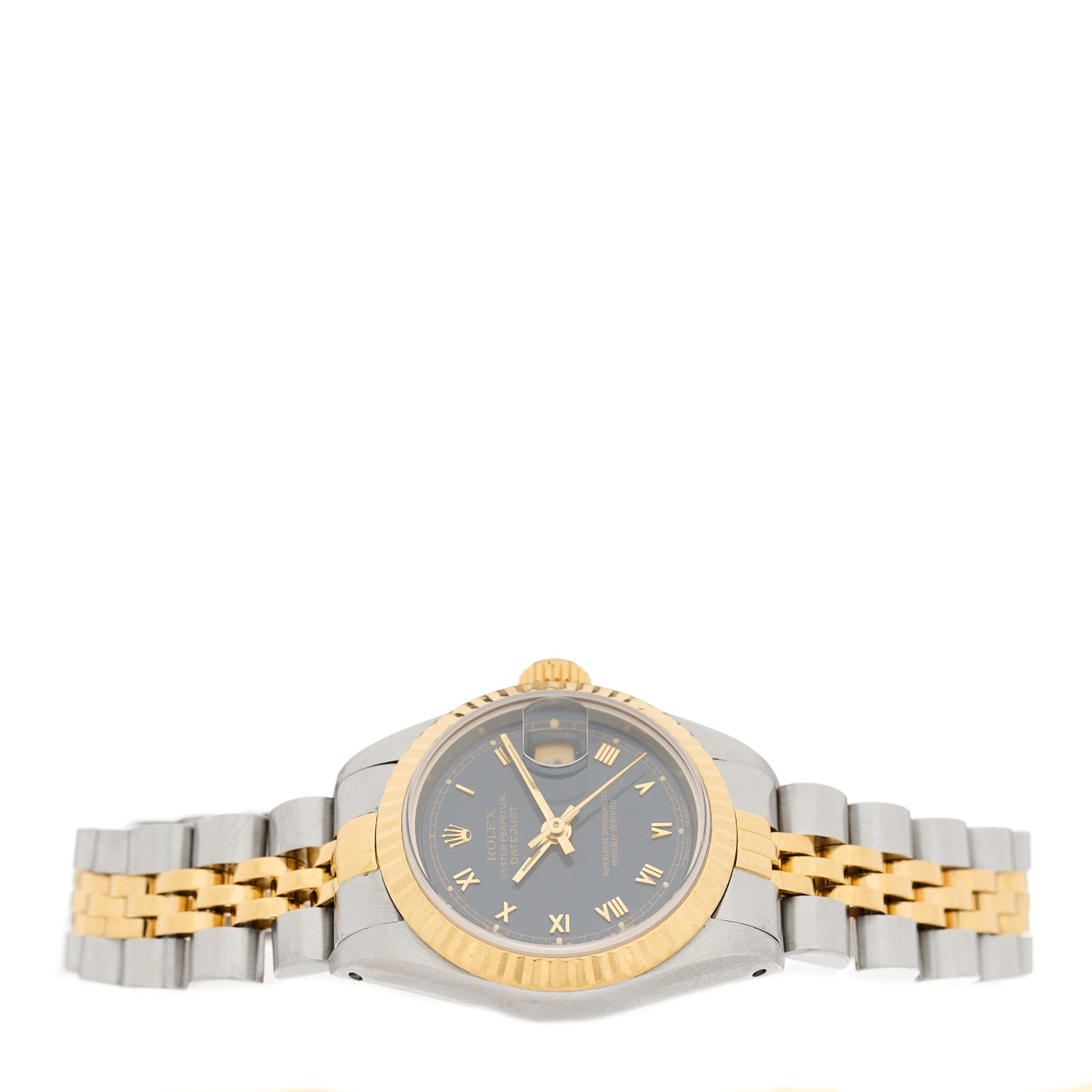 Rolex Stainless Steel 18K Yellow Gold 26mm Oyster Perpetual Datejust Watch Blue Roman 69173 2 of 4
