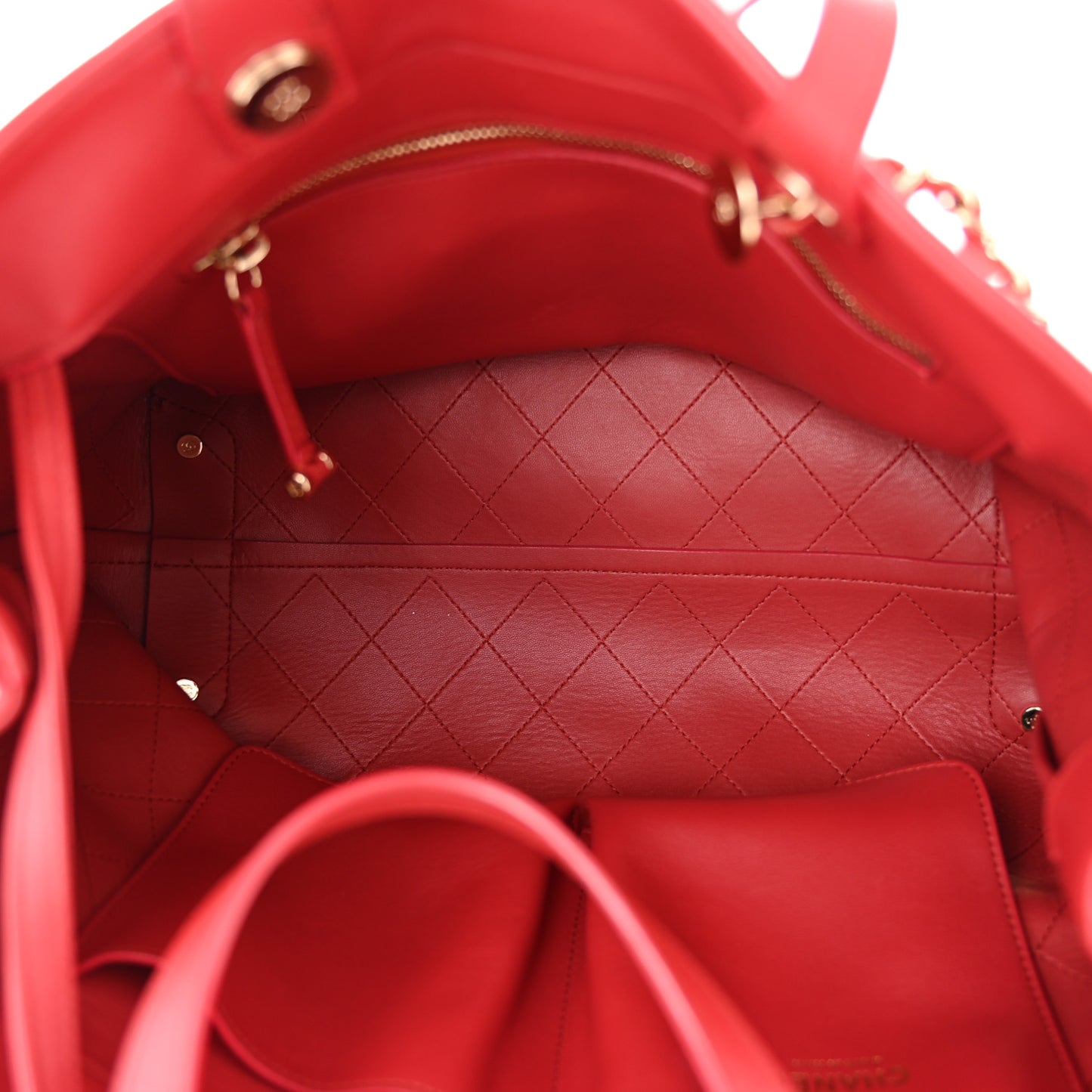 Calfskin Stitch Medium Ring My Bag Shopping Tote Red