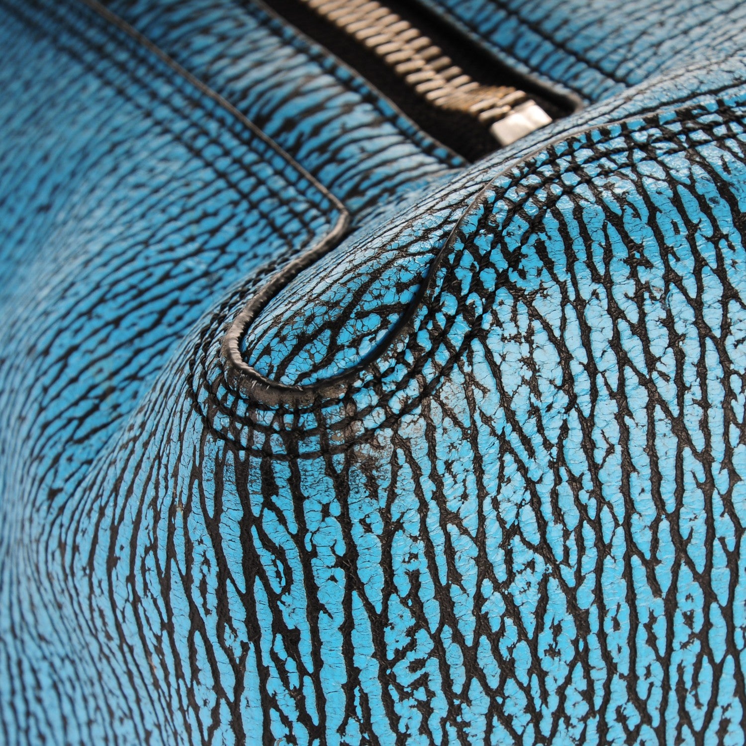 3.1 Phillip Lim 3.1 Shark Embossed Textured Calfskin Large Pashli Satchel Turquoise Black 8 of 9