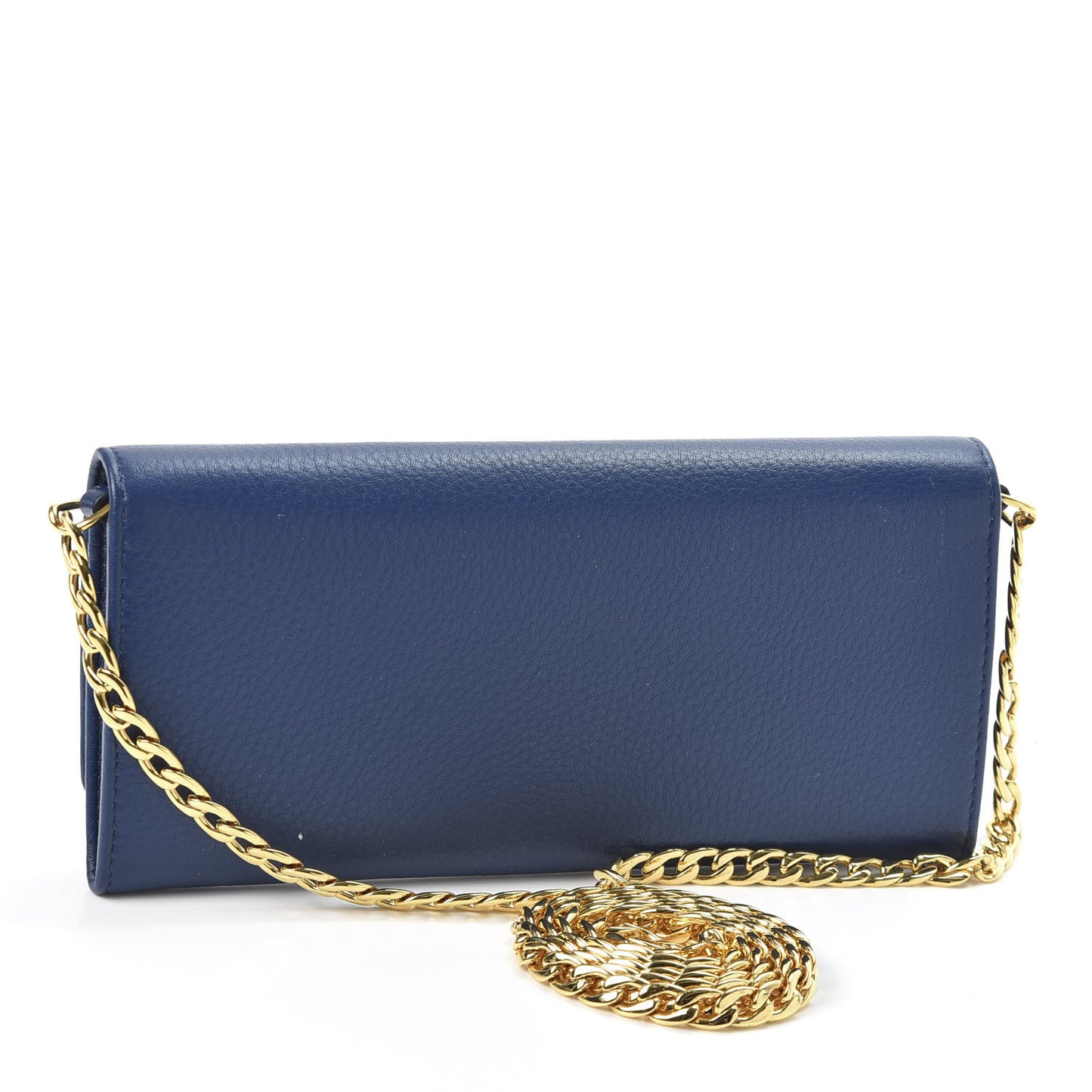 Vitello Grain Metal Oro Chain Wallet Bluette