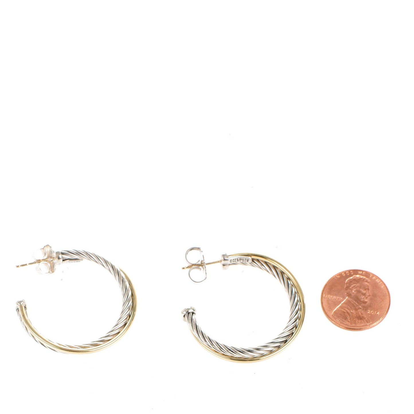 Sterling Silver 18K Yellow Gold 31mm Crossover Cable Hoop Earrings