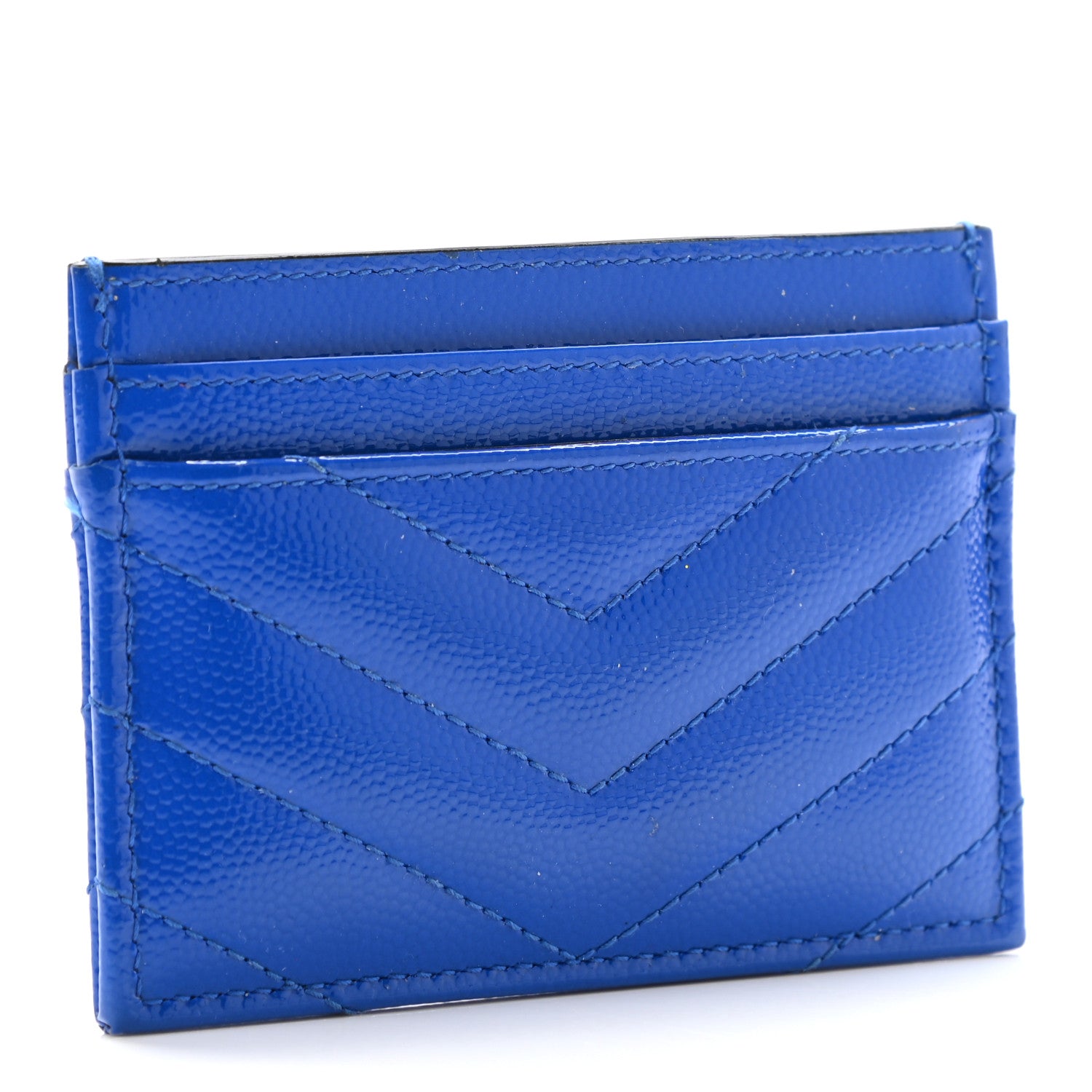 Saint Laurent Grain De Poudre Matelasse Chevron Credit Monogram Card Case Blue Majorelle 3 of 9