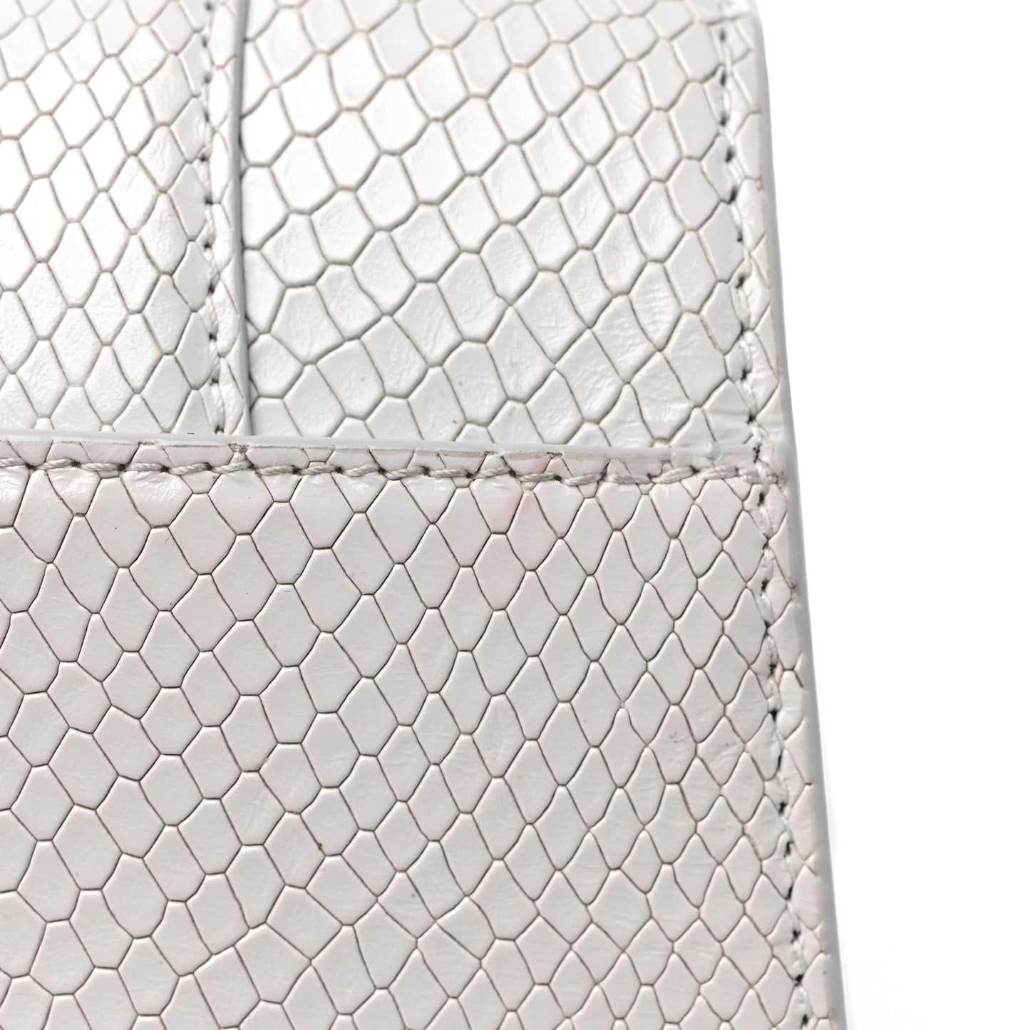 Calfskin Snake Embossed Small Hourglass Top Handle Bag White