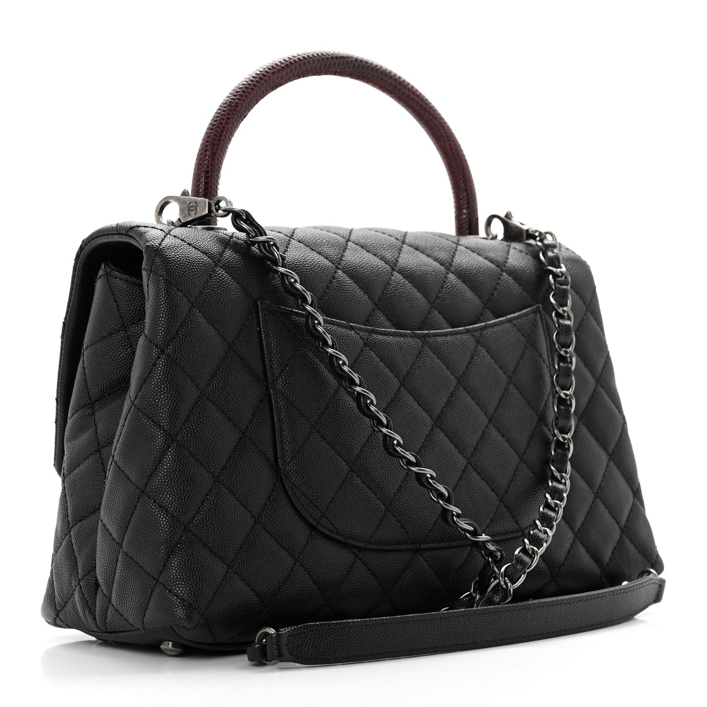 Caviar Lizard Quilted Small Coco Handle Flap Black