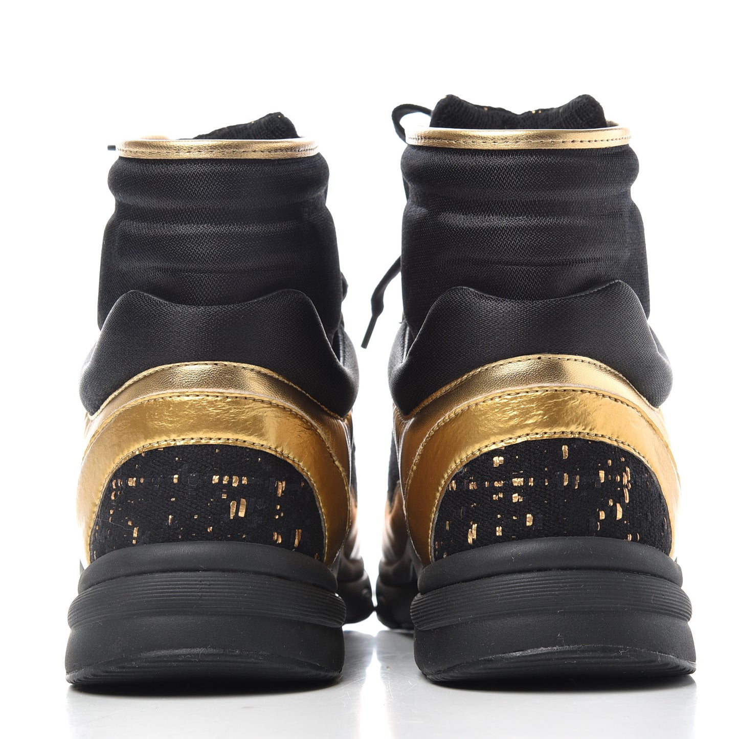 Velour Tweed CC High Top Sneakers 39 Black Gold