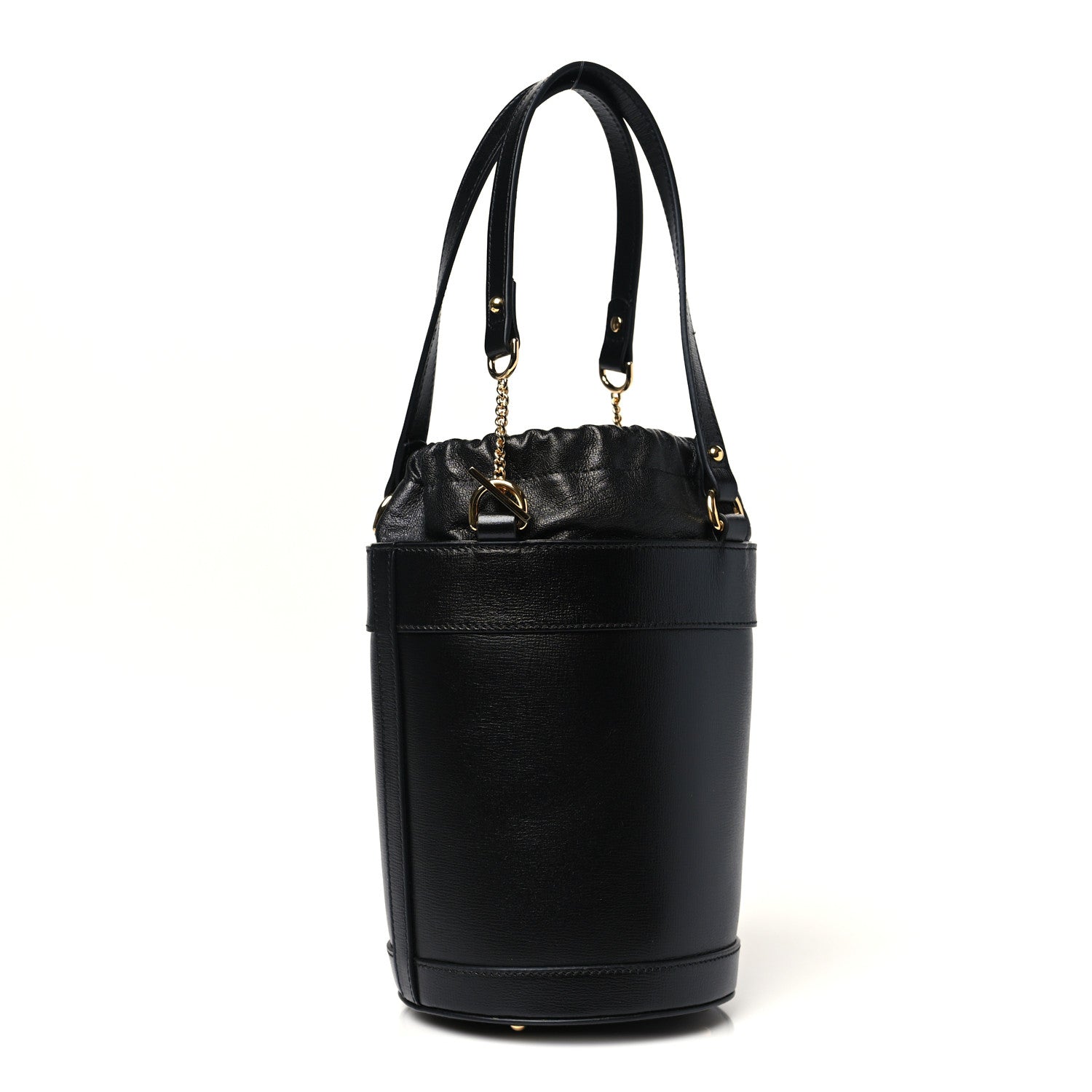 Gucci Azalea Sakai Calfskin Small Horsebit 1955 Drawstring Bucket Bag Black 3 of 10