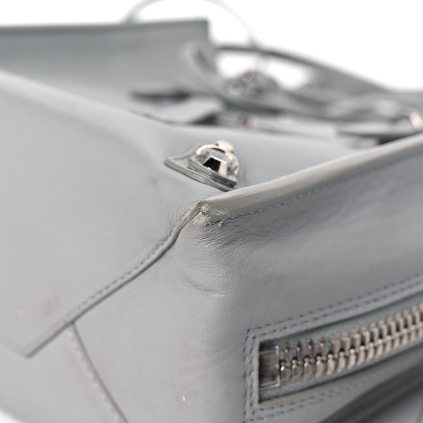 Calfskin Papier Mini A4 Zip Around Tote Gris Glace