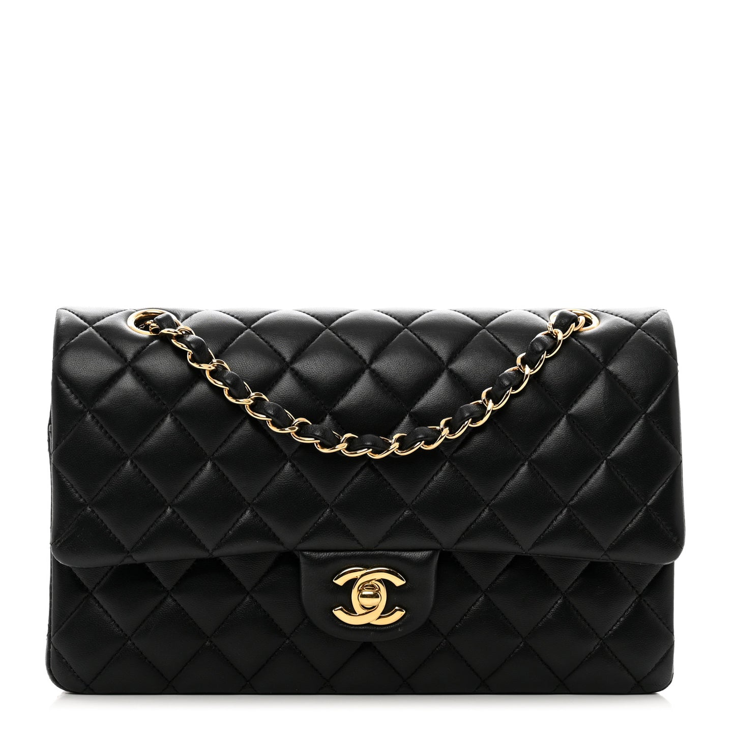 Lambskin Quilted Medium Double Flap Black