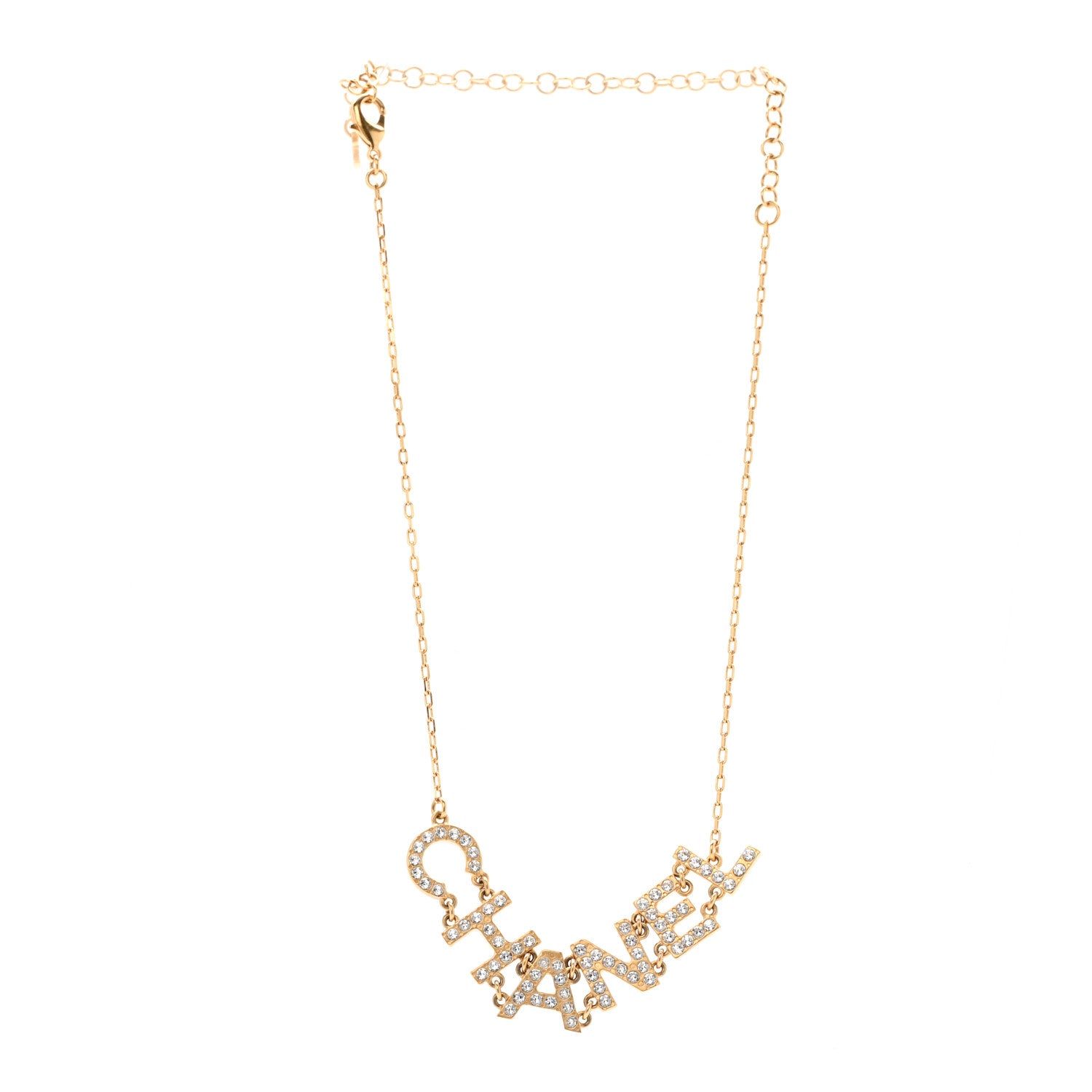 Chanel Metal Crystal 90's Icon Logo Necklace Gold 3 of 6