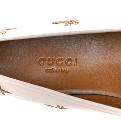 Gucci Goatskin Bee Star Embroidered Womens Jordaan Loafers 35.5 Mystic White 7 of 9
