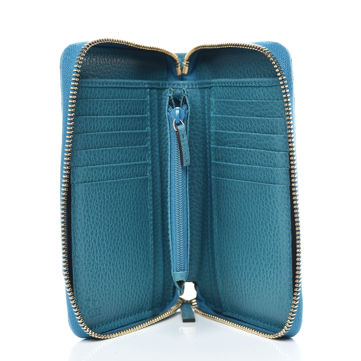 Monogram Dollar Calfskin Zip Around Compact Wallet Beige Ebony Deep Cobalt