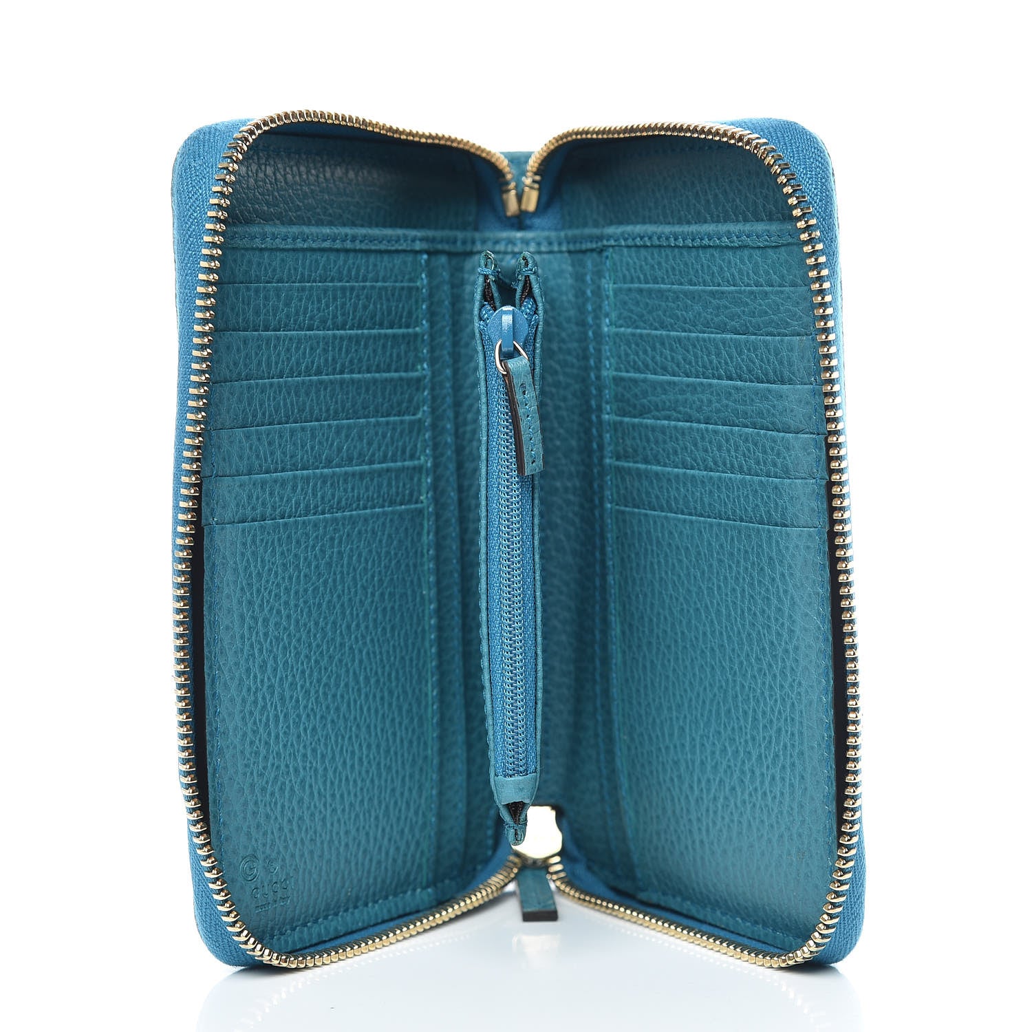 Gucci Monogram Dollar Calfskin Zip Around Compact Wallet Beige Ebony Deep Cobalt 5 of 12
