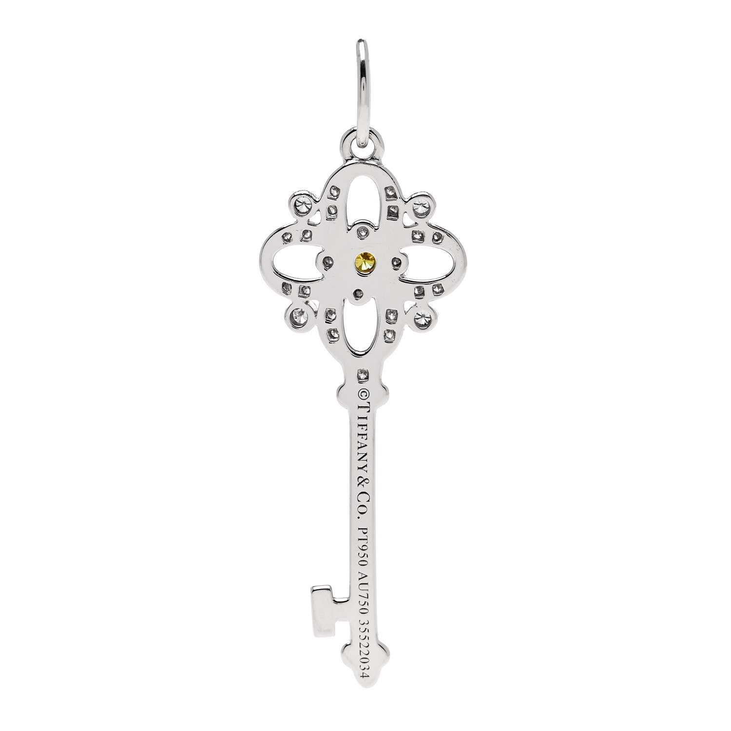 Tiffany Platinum 18K Yellow Gold Diamond Fancy Yellow Diamond Floret Key Pendant 3 of 5