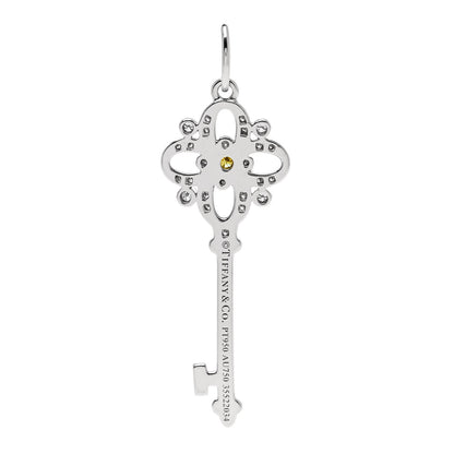 Tiffany Platinum 18K Yellow Gold Diamond Fancy Yellow Diamond Floret Key Pendant 3 of 5