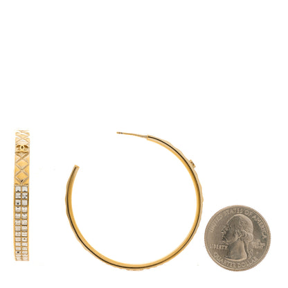 Chanel Crystal Quilted CC Hoop Earrings Gold 2 of 5